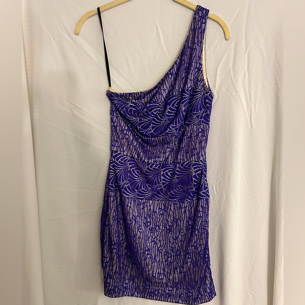 Bebe One-Shoulder Purple Lace Bodycon Dress -Size XS